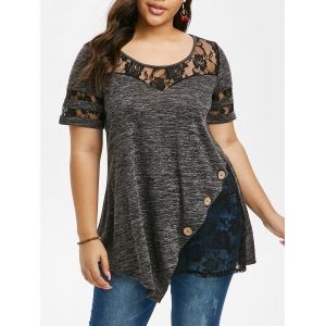

Plus Size Marled Lace Insert T Shirt, Dark slate grey