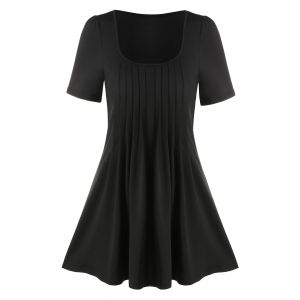 

Pure Color Pleated Short Sleeve T Shirt, Black
