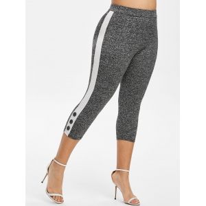 

Buttoned Contrast Side Space Dye Capri Plus Size Leggings, Gray