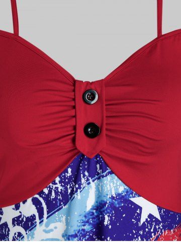 

Plus Size American Flag Handkerchief Ruched Dual Strap Cami Top, Cherry red
