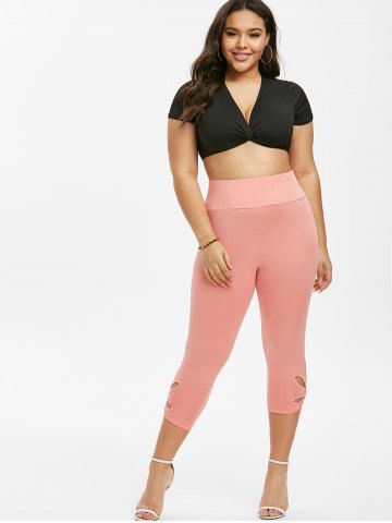 Capri Metal Ring Cut Out Plus Size Leggings