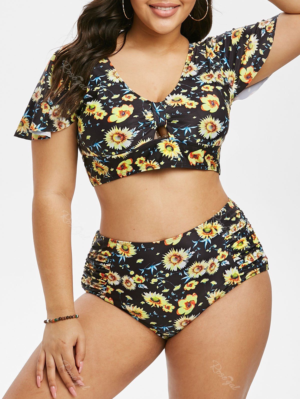 New Plus Size Floral Print High Rise Two Piece Swimwear  
