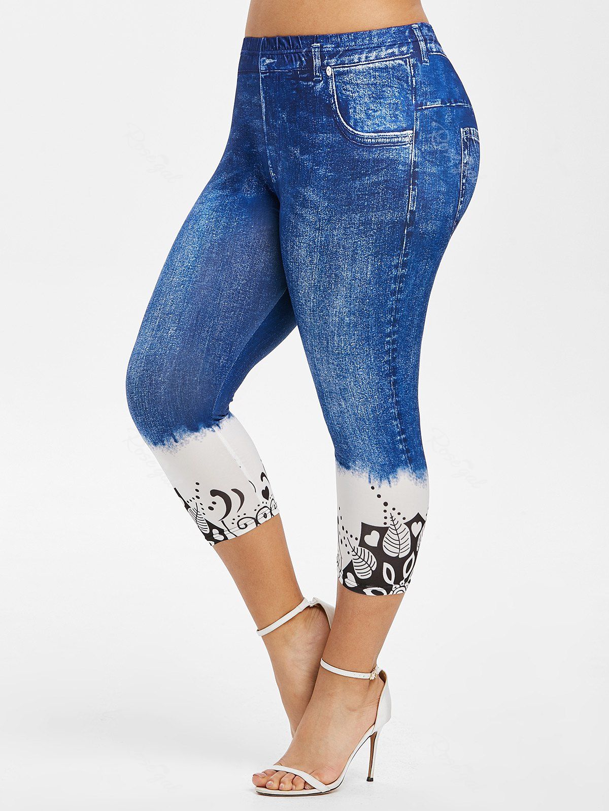 Legging Capri à Imprimé 3D Jean de Grande Taille Bleu Foncé Toile de Jean 4X