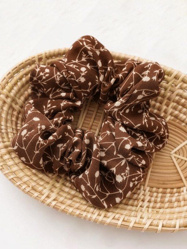 

Branch Floral Print Fabric Hair Scrunchy, Coffee