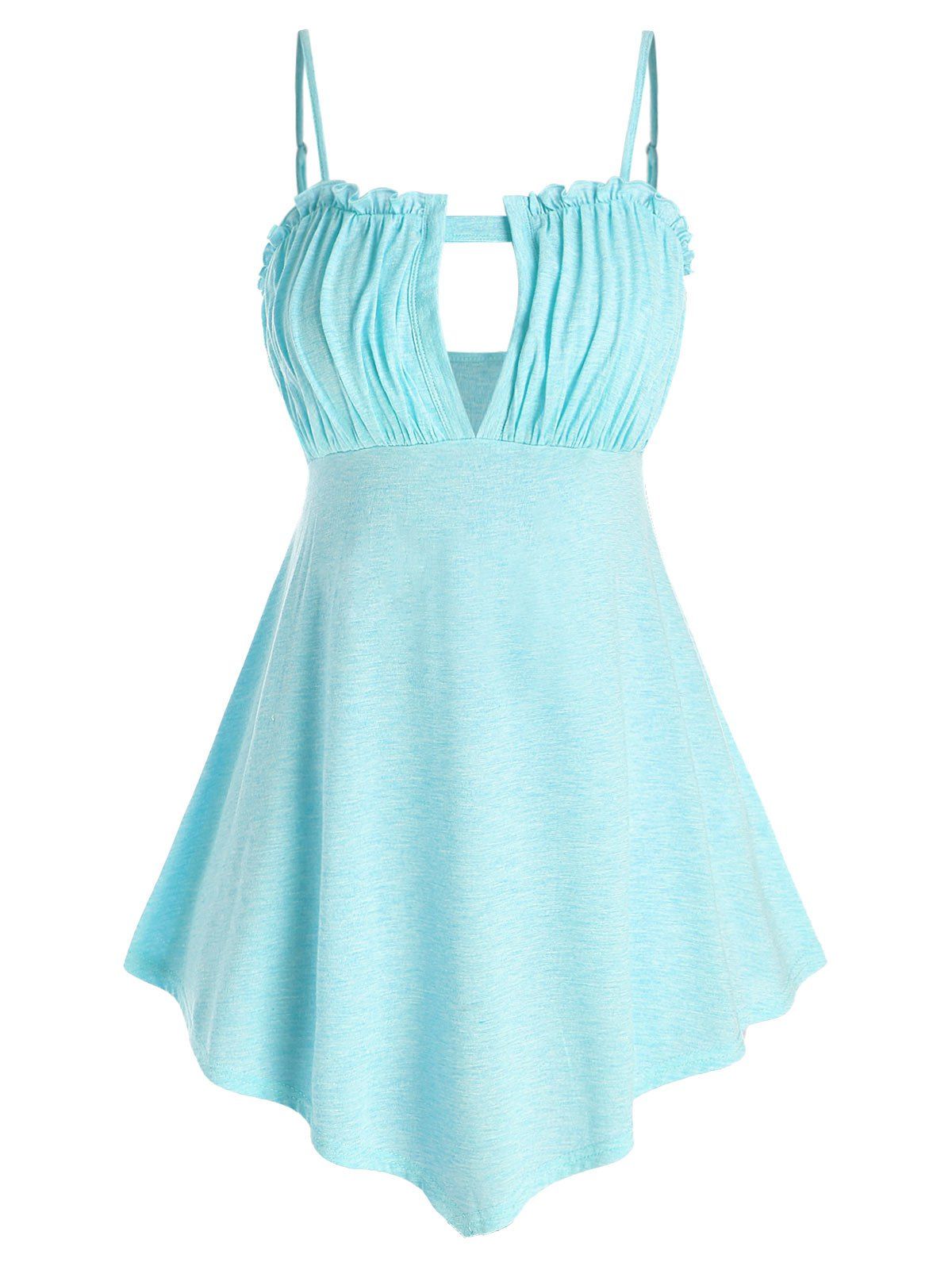 

Plus Size Ruched Keyhole Tank Top, Light sky blue