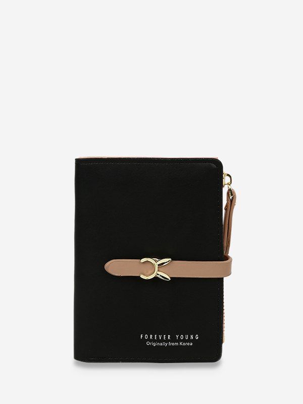 

Rabbit Embellished Zipper Short Wallet, Black