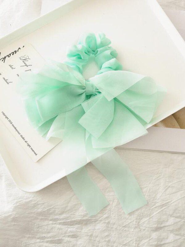 

Solid Color Layered Bowknot Elastic Scrunchie, Pale blue lily