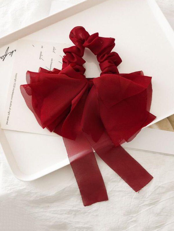 

Solid Color Layered Bowknot Elastic Scrunchie, Red wine