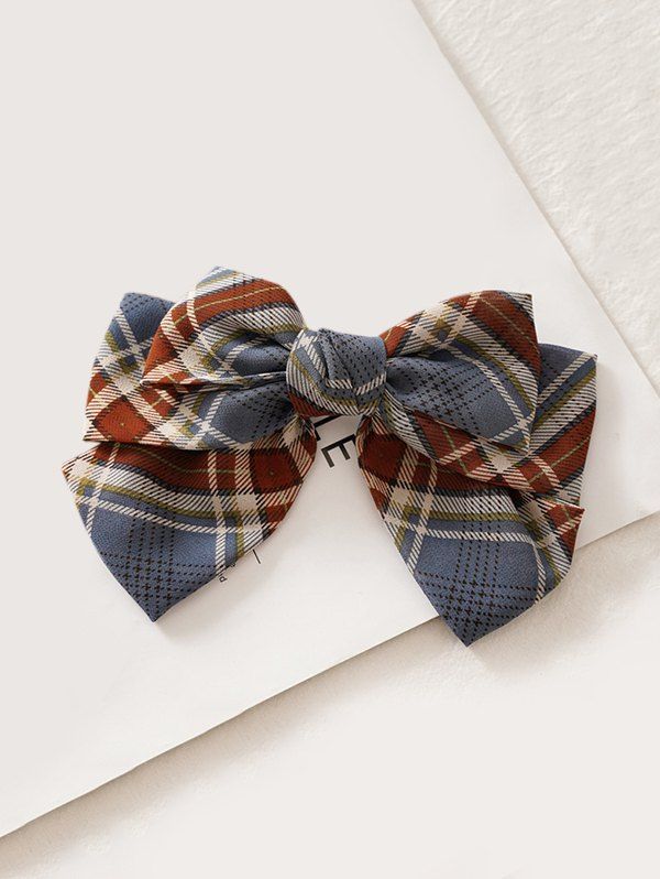 

Retro Plaid Printed Bowknot Hair Clip, Deep blue