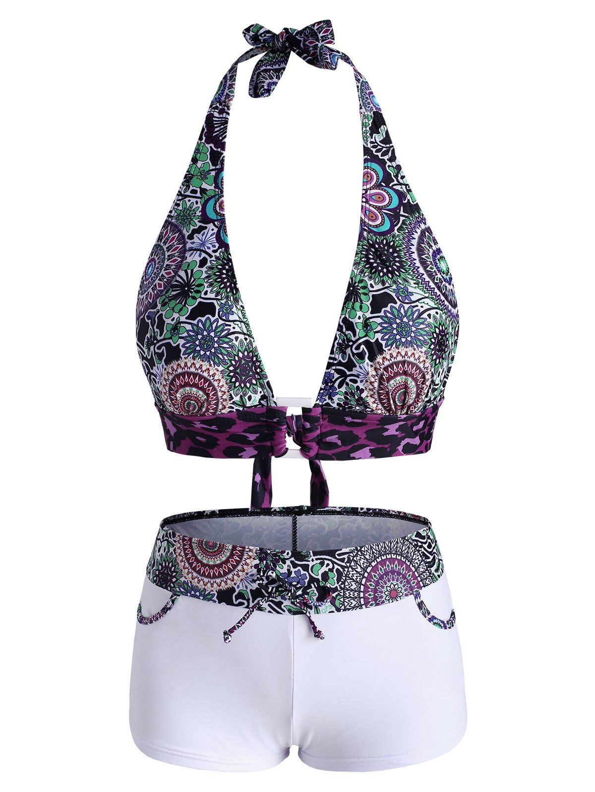 

Halter Loop Printed Boyshort Bikini Swimwear, White