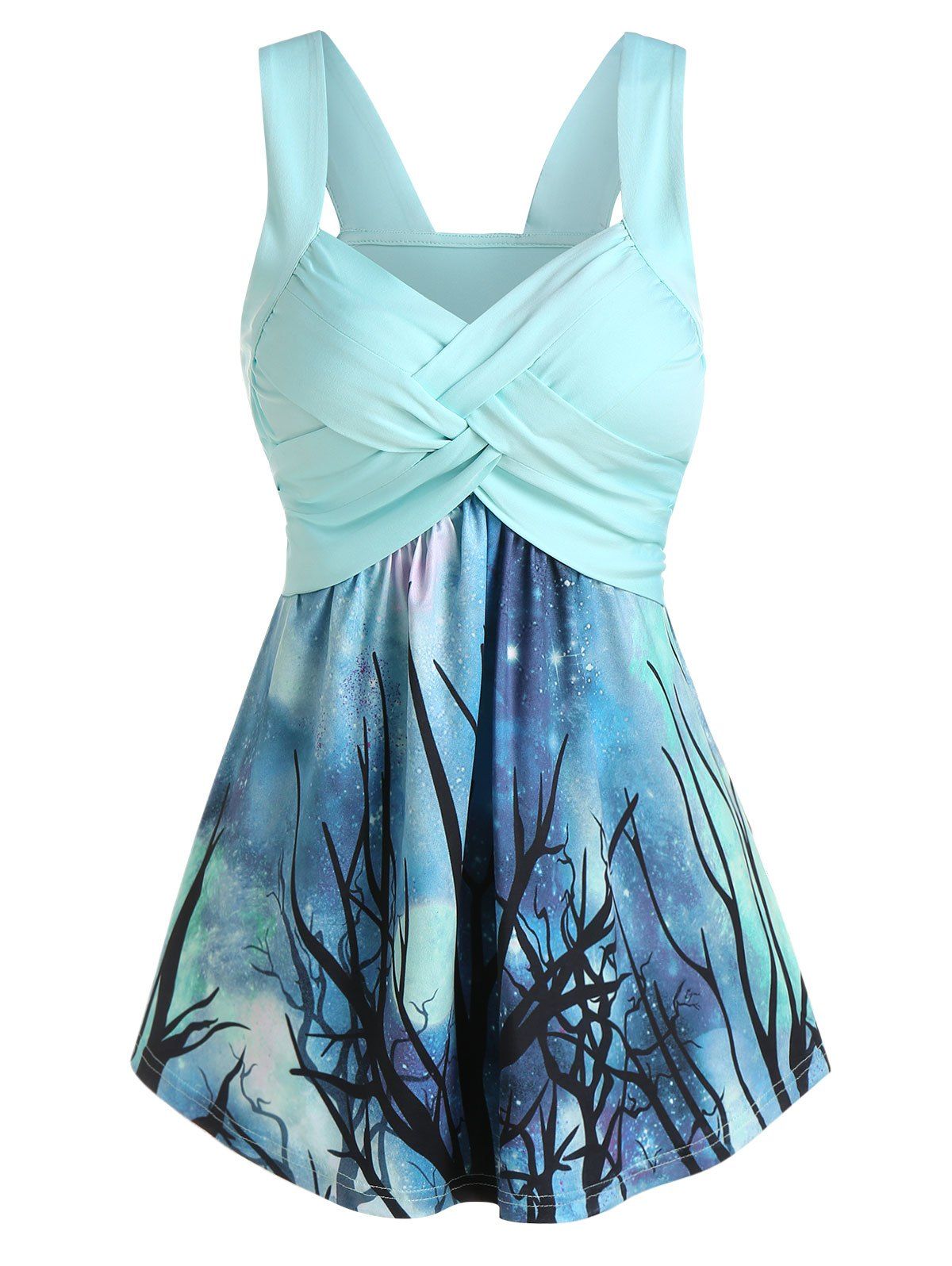 

Galaxy Tree Print Curved Hem Tank Top, Blue