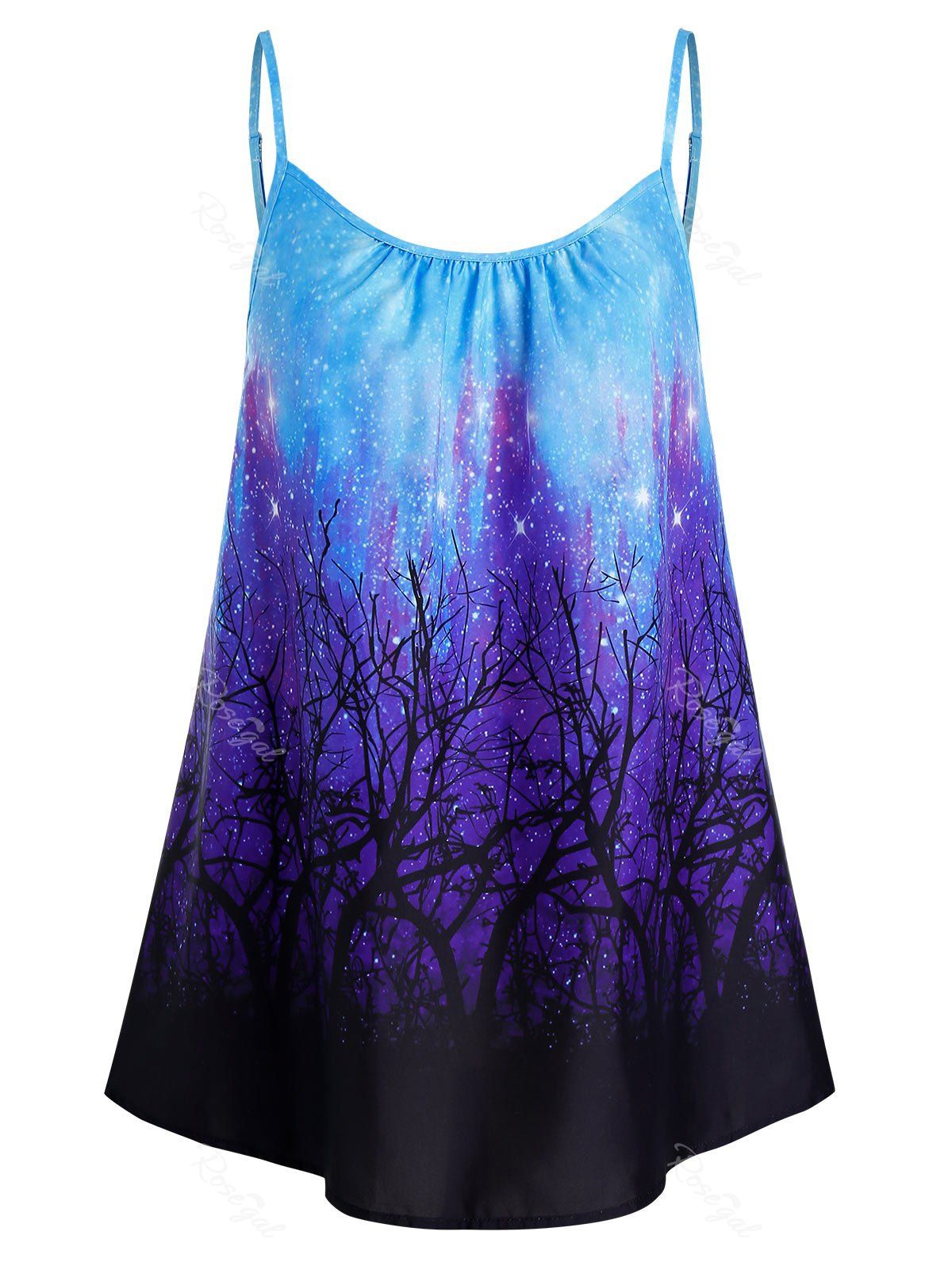 

Plus Size Galaxy Starry Branch Pattern Tunic Cami Top, Multi