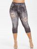 Plus Size American Flag 3D Ripped Print Jeggings -  