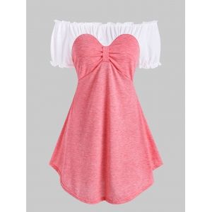 

Frilled Two Tone Bow Longline Top, Light pink