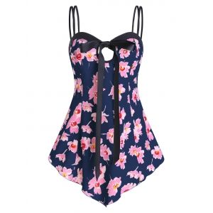 

Flower Printed Ribbon Bowknot Tunic Tank Top, White