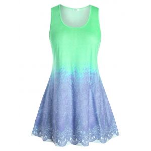 

Plus Size Tie Dye Pattern Tunic Tank Top, Green peas
