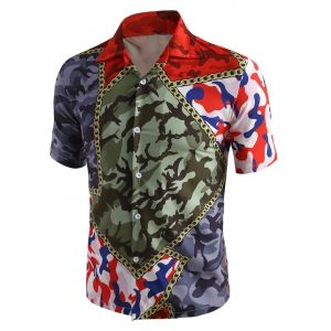 

Camouflage Chain Print Short Sleeve Shirt, Ruby red