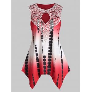 

Ombre Lace Insert Handkerchief Tank Top, Red