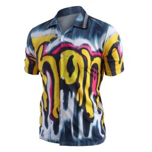 

Drip Graffiti Print Short Sleeve Shirt, Bright yellow