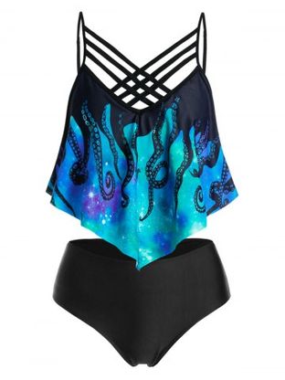 Galaxy Octopus Print Padded Tankini Set