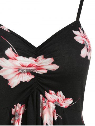 Floral Print Ruched Cami A Line Dress