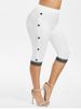 Plus Size Lace Panel Mock Buttons Capri Leggings -  