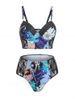 Floral Print Sheer Lace Panel High Waisted Tankini Swimwear -  