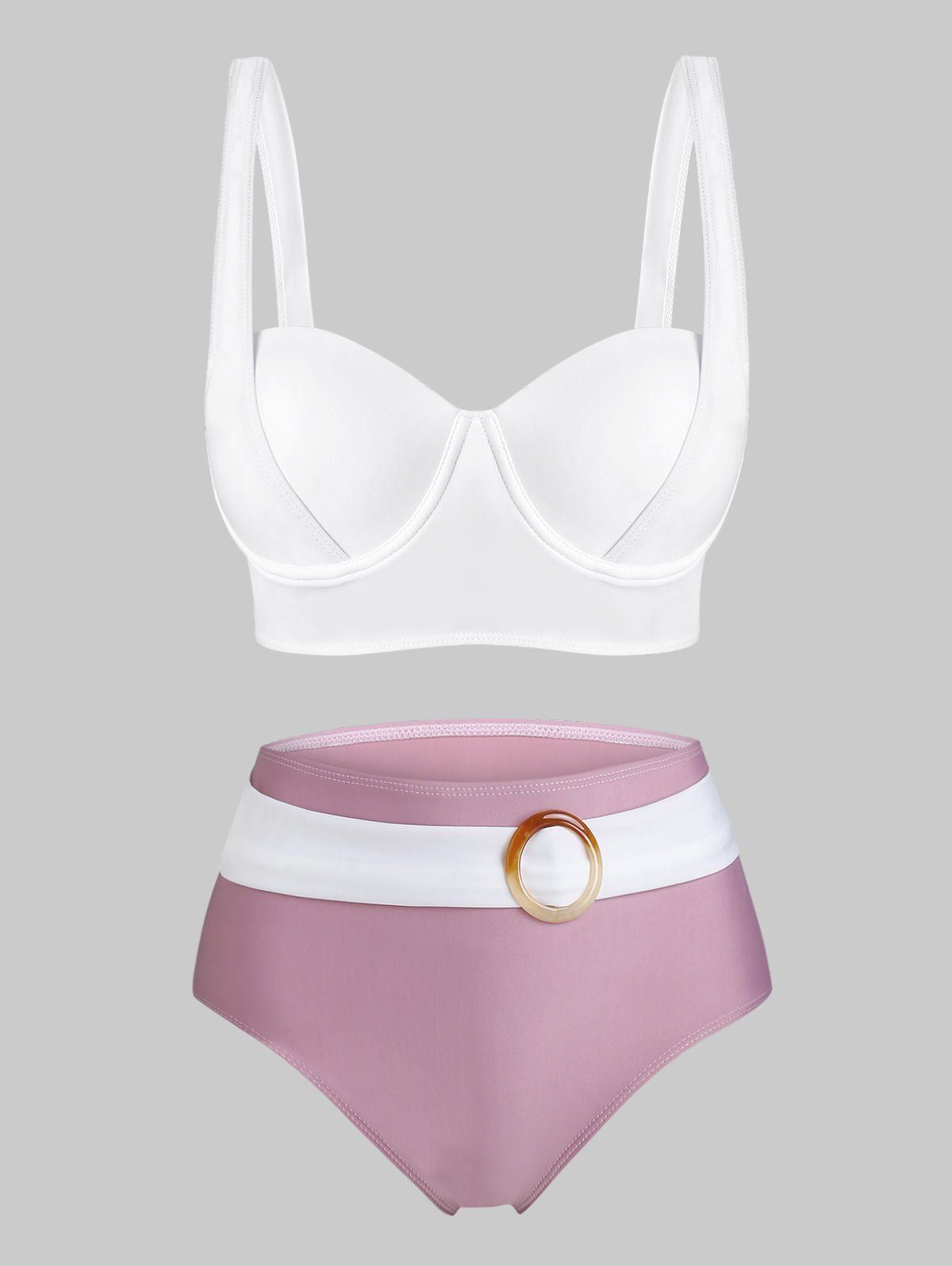

Two Tone Underwire Buckled Tankini Swimwear, Khaki rose