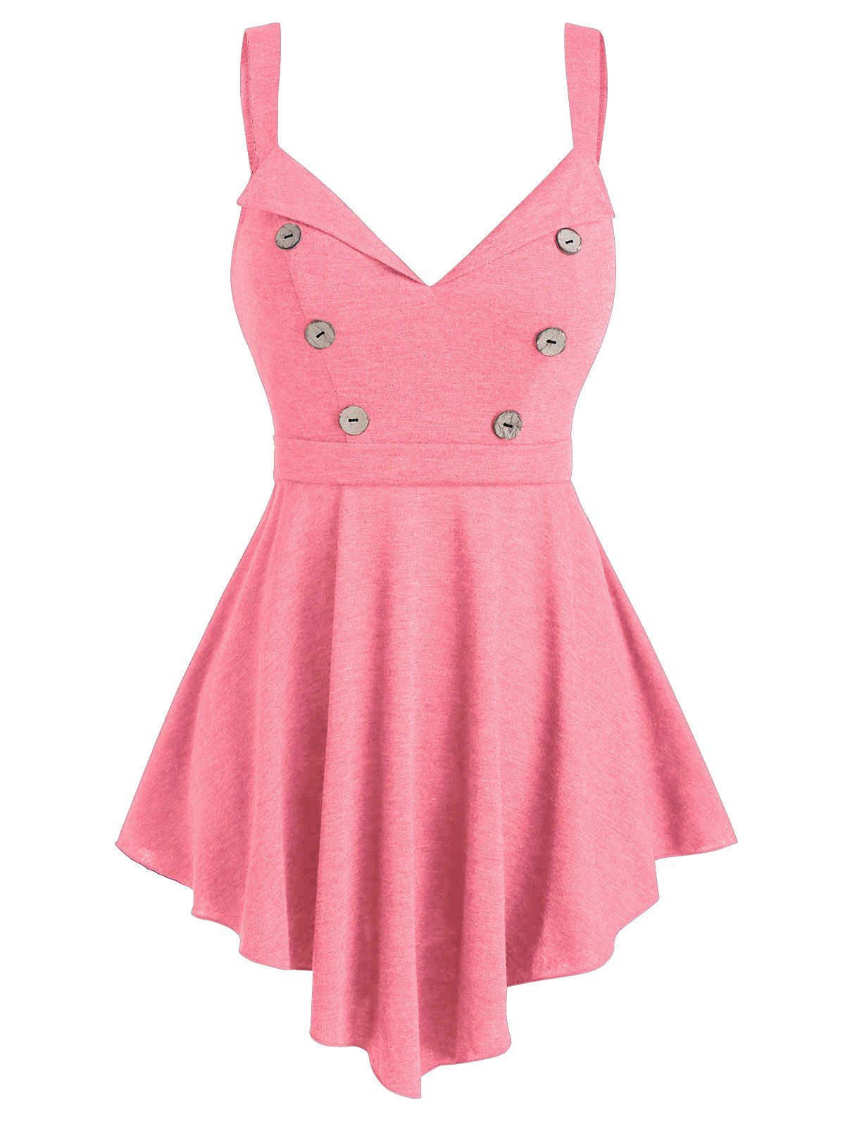 

Button High Waist A Line Tank Top, Pink rose