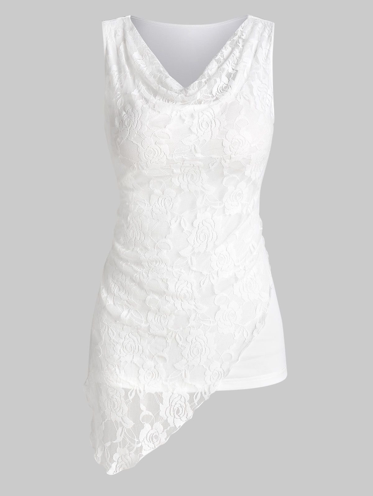 

Cowl Neck Lace Panel Asymmetrical Tank Top, White