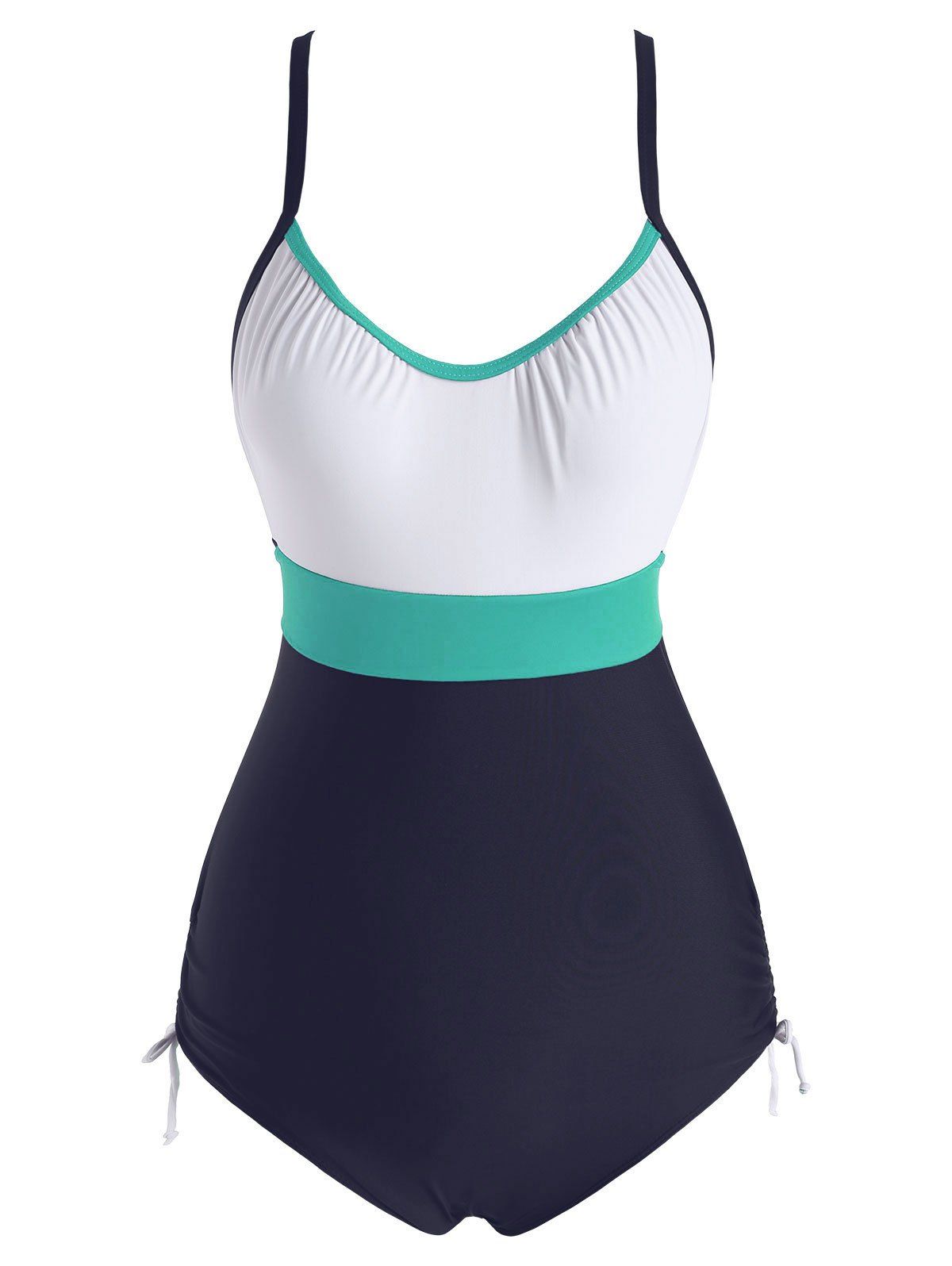 

Colorblock Cinched Back Knot One-piece Swimsuit, Macaw blue green