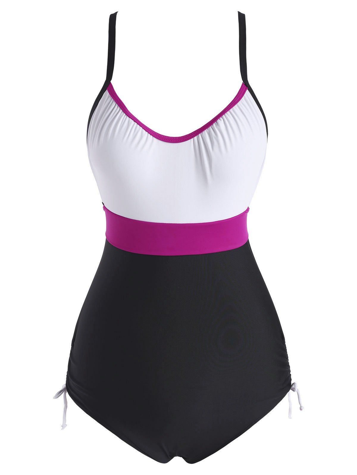 

Colorblock Cinched Back Knot One-piece Swimsuit, Rose red