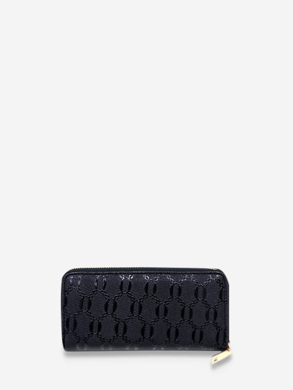 

Chain Embossed Leather Long Clutch Wallet, Black