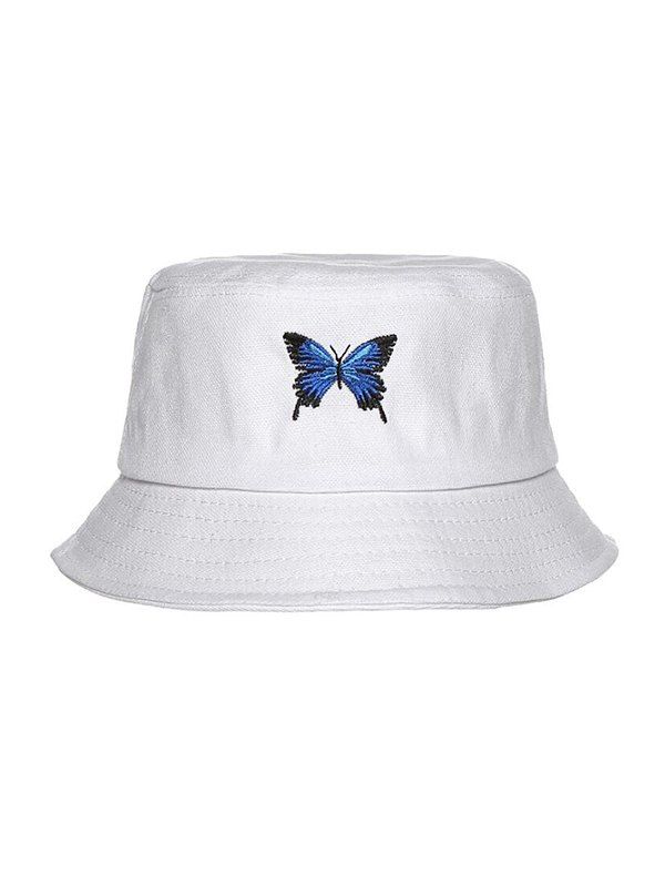 

Butterfly Embroidery Casual Bucket Hat, White