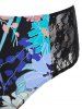 Floral Print Sheer Lace Panel High Waisted Tankini Swimwear -  