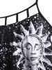 Maillot de Bain Tankini Lune Etoile et Soleil en Treillis à Volants - Noir XL