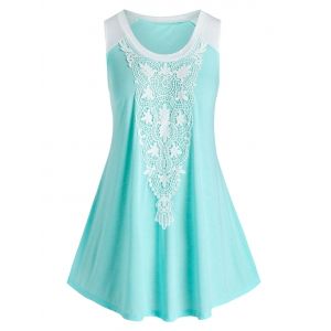 

Plus Size Lace Applique Tent Tank Top, Light aquamarine