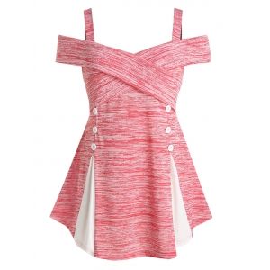 

Plus Size Crossover Cold Shoulder Space Dye Tunic Tee, Valentine red