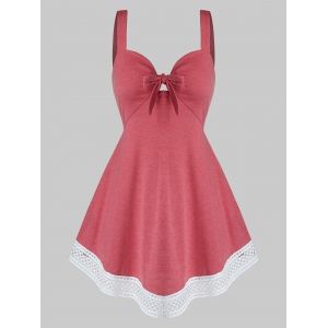 

Plus Size Crochet Trim Tie Front Empire Waist Tank Top, Cherry red