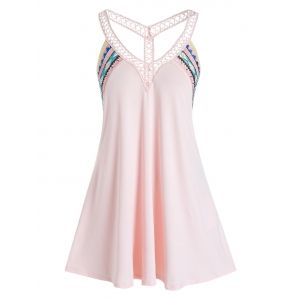 

Plus Size Geometric Embroidery Crochet Trim Tank Top, Pink