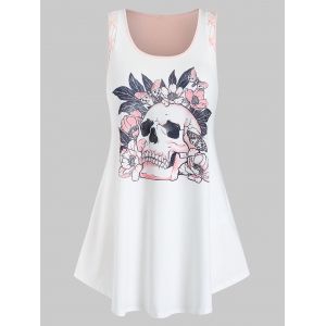 

Plus Size Skull Printed Criss Cross Tank Top, Orange pink