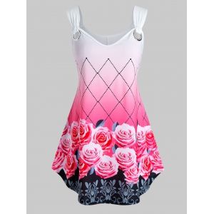 

Plus Size Ombre Floral Print Swing Tank Top, Violet red
