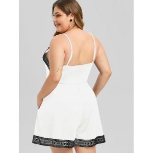 

Plus Size Lace Trim Cami Romper, White