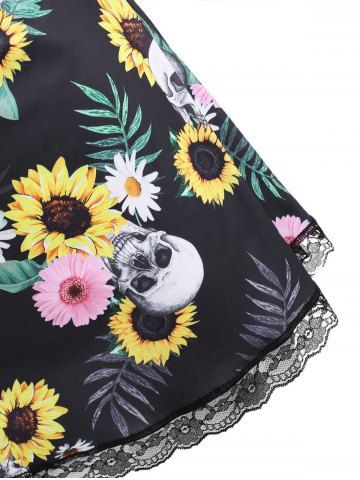

Skull Sunflower Print Lace Insert T-shirt, Multi