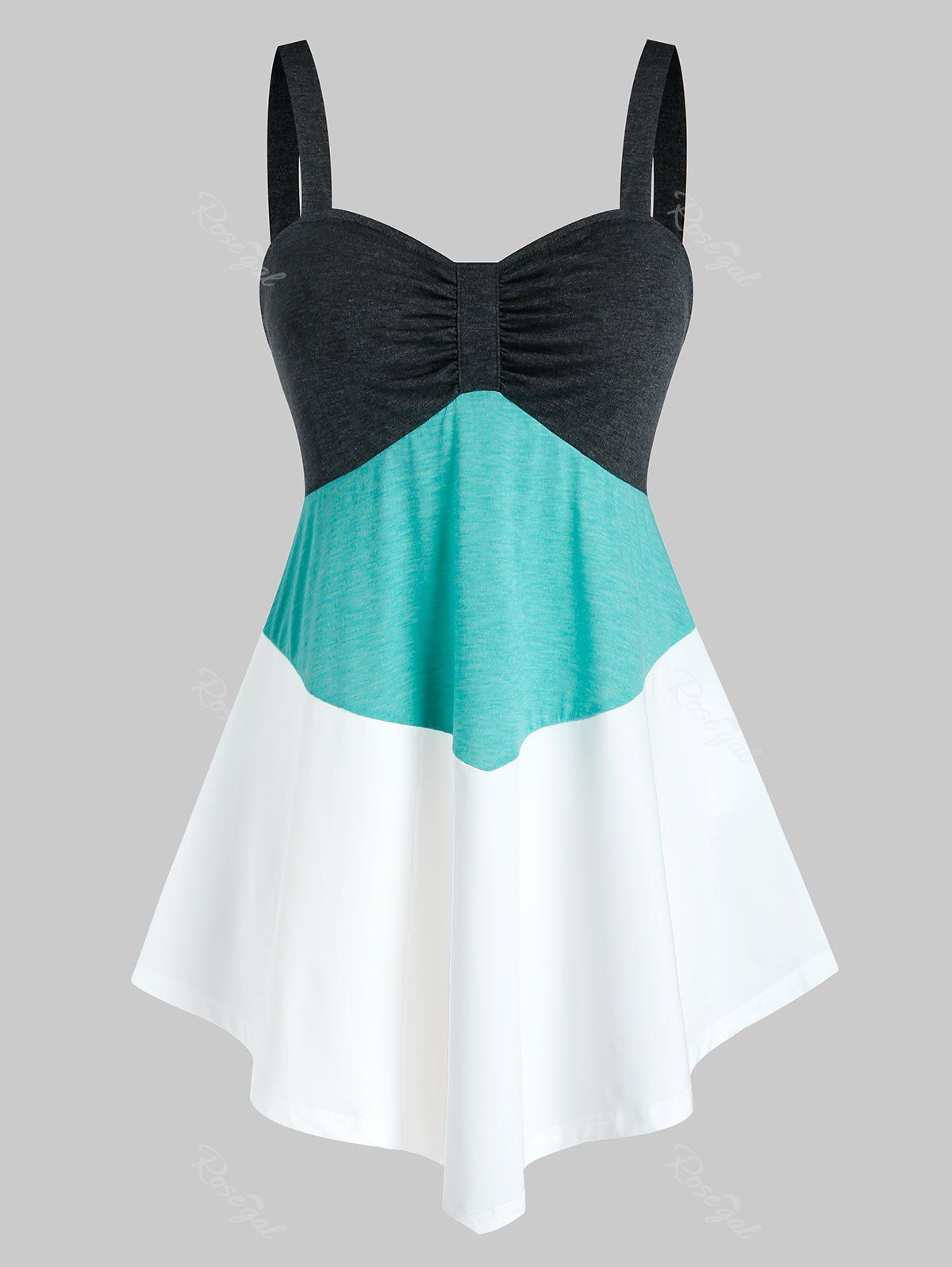 

Plus Size Colorblock Ruched Tank Top, Multi-a