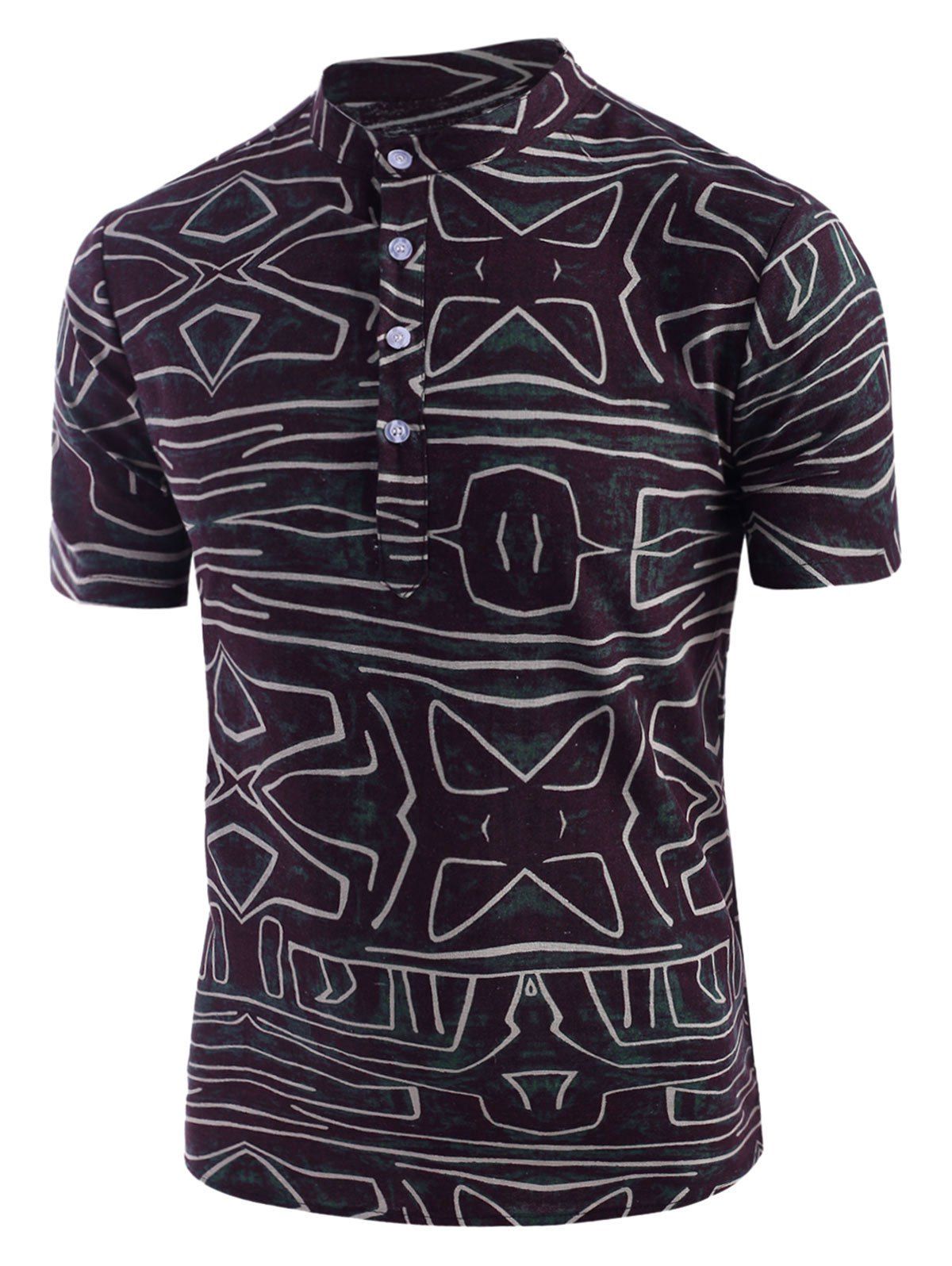 

Abstract Line Print Ethnic Henley Short Sleeve Shirt, Multi-b