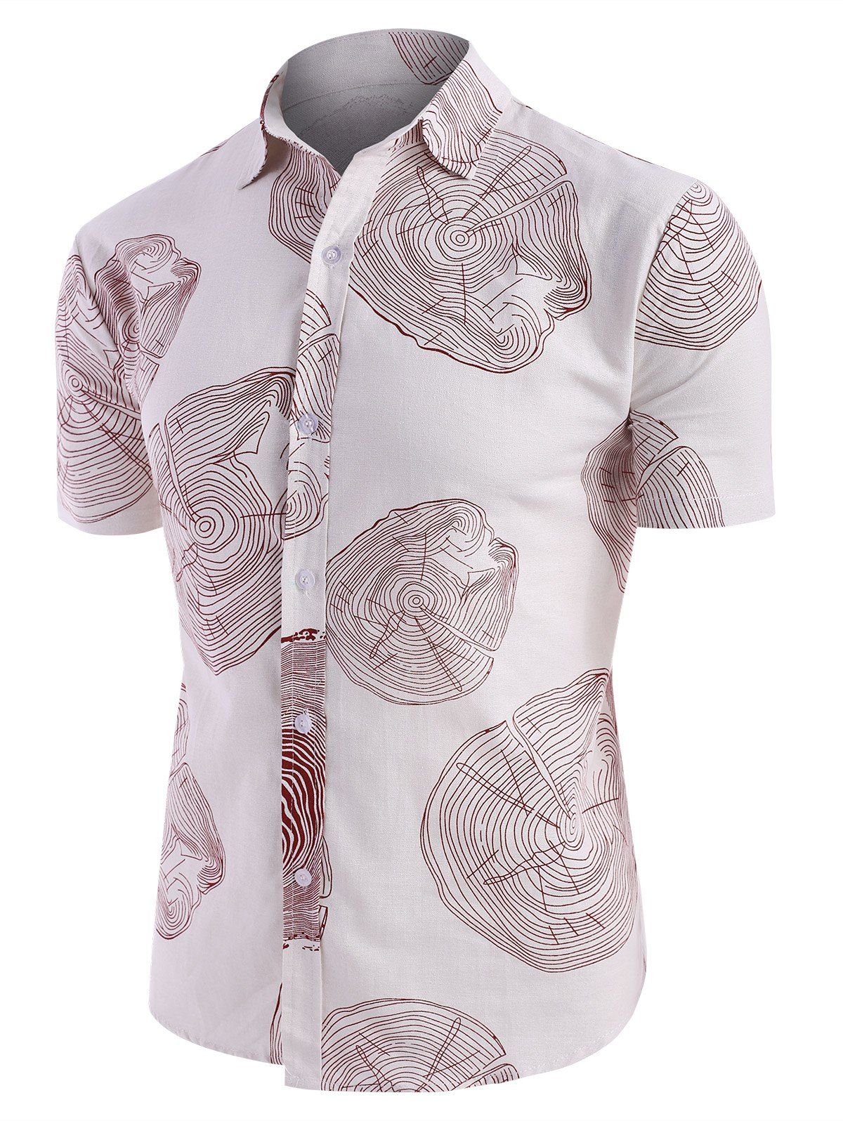 

Tree Ring Print Short Sleeve Linen Shirt, Multi-b