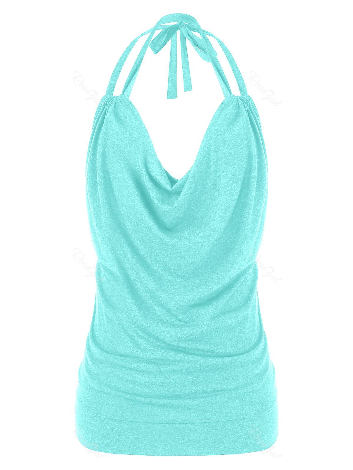 

Plus Size Cowl Front Halter Open Back Tank Top, Light slate
