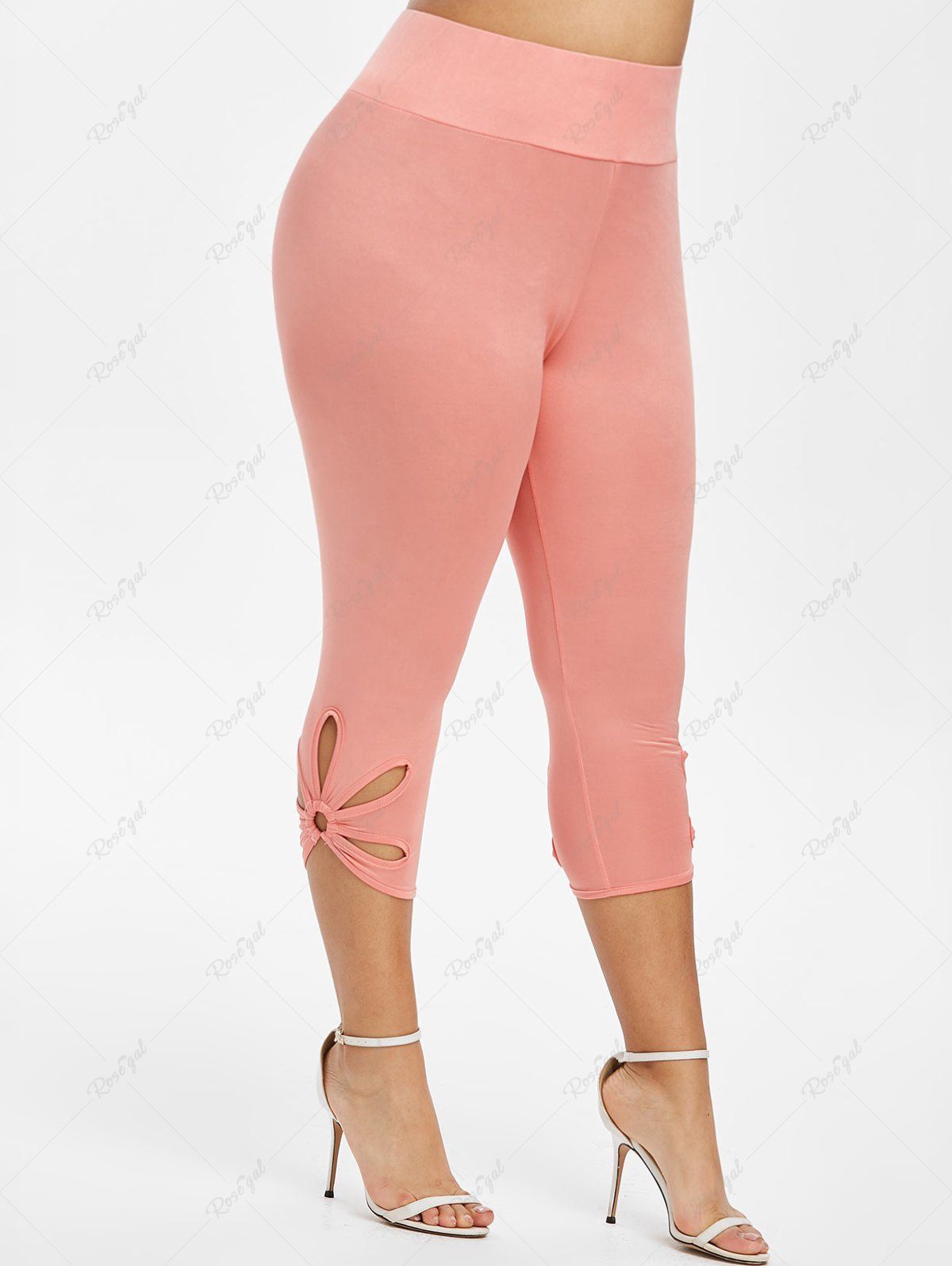 

Capri Metal Ring Cut Out Plus Size Leggings, Pink