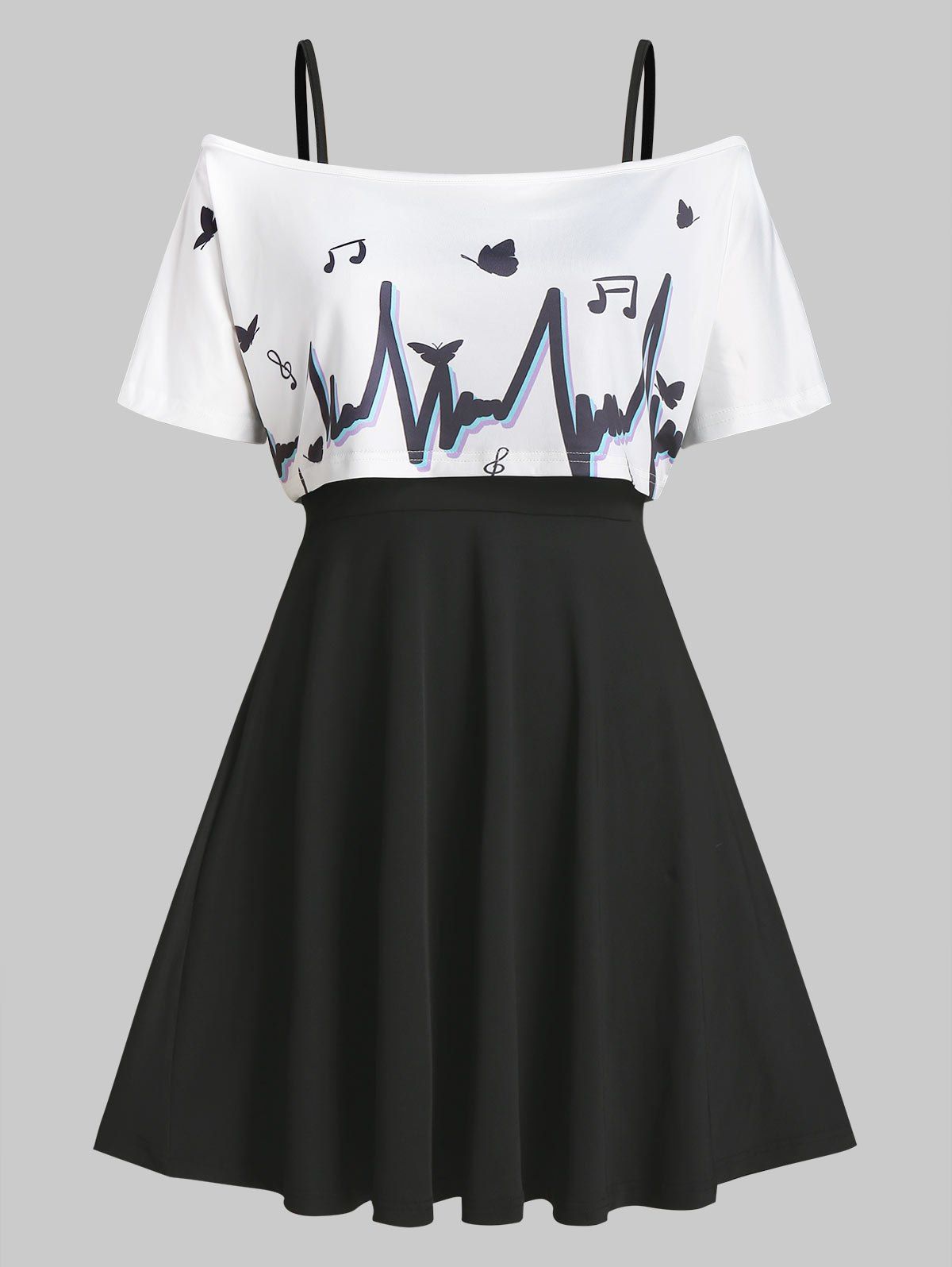 

Off The Shoulder Graphic Top and Cami Dress Set, Black
